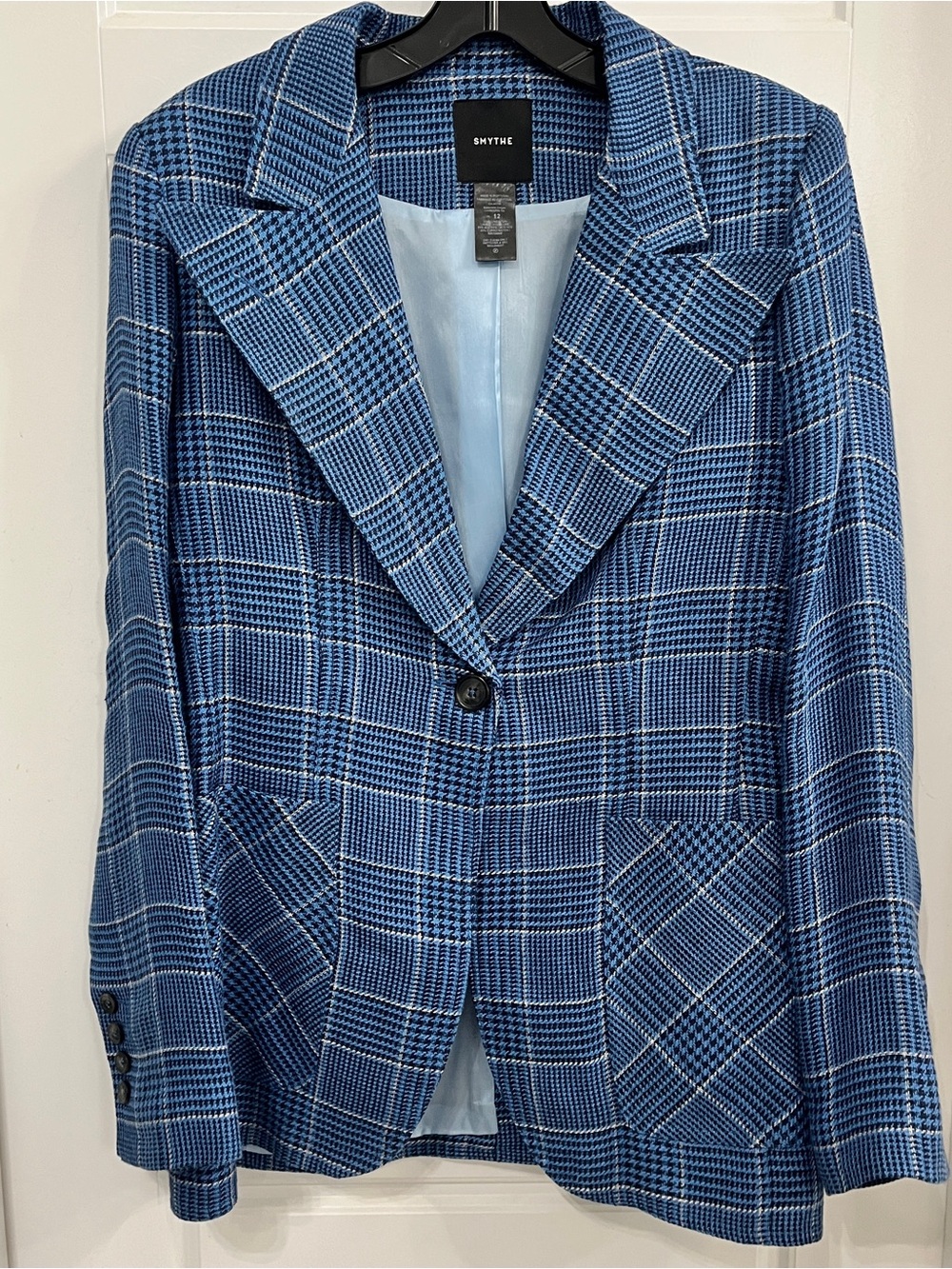 Smythe Blue Glen Plaid Single-Button Blazer | Size 12